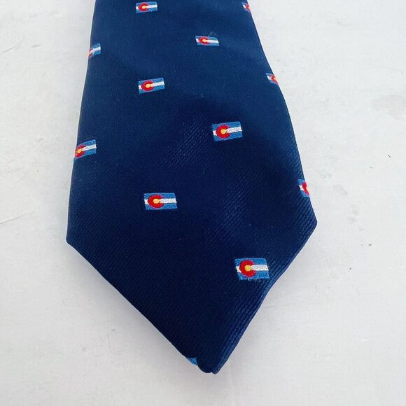 Sir Christopher Hatton Navy Blue Colorado Flag Tie - Picture 3 of 7